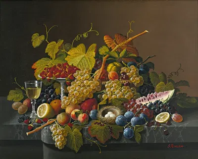 Still Life With Fruit And Bird's Nest by Severin Roesen — digital art print download