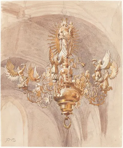 A Chandelier with the Virgin Mary Holding the Christ Child by Фредерик Уильям Бертон — digital art print download