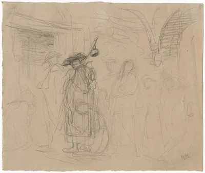 Maria en Josef gaan met Jezus de tempel in by Matthijs Maris — digital art print download