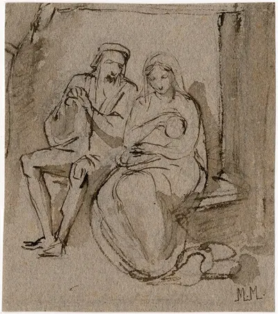 Maria voedt het kindje, Josef kijkt toe by Matthijs Maris — digital art print download