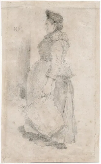 Staande vrouw met mand in haar hand by Matthijs Maris — digital art print download