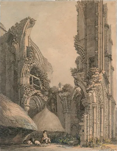The Ruins of Malmesbury Abbey, Somerset, from the West Front (ill. for 'The Antiquities of Great Britan' 1807) by Thomas…