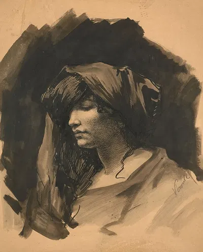 Buste de femme au fichu by Виктор Пруве — digital art print download