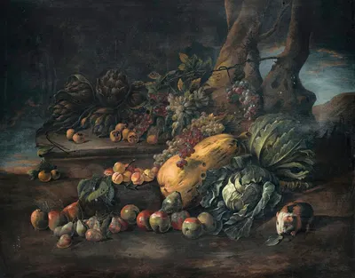 Still life of vegetables on a forest floor by Angelo Maria Rossi — digital art print download
