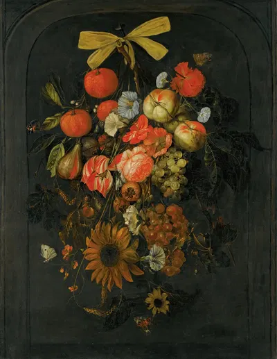 Festoon of flowers and fruit by Cornelis de Heem — digital art print download