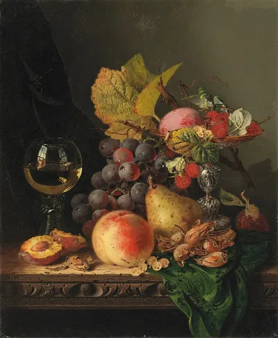 Still life with grapes and a glass of wine by Edward Ladell — digital art print download