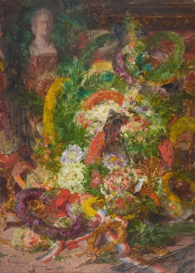 Les fleurs et les couronnes de la chambre mortuaire by Жорж Жаннин, 1885 — digital art print download