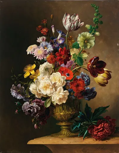 Still life with summer flowers by Hendrik Reekers — digital art print download