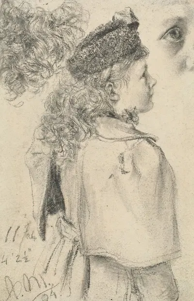 Junges Mädchen im Profil mit Pelzkappe by Адольф фон Менцель, 1894 — digital art print download