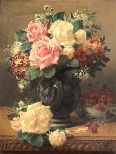 Still Life with Roses and Raspberries by Jean-Baptiste Robie — digital art print download