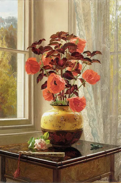 Oriental Poppy and Coleus in a Cloisonné vase by Jessica Hayllar — digital art print download