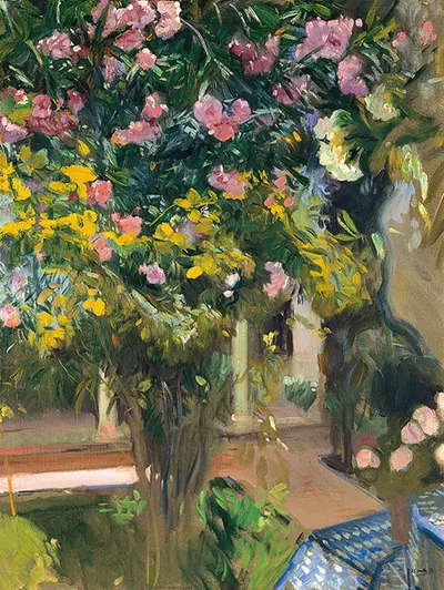 Oleanders, the courtyard of the artist's home by Joaquín Sorolla — digital art print download