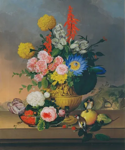 Stillleben mit Blumenstrauß by Johann Knapp, 1828 — digital art print download