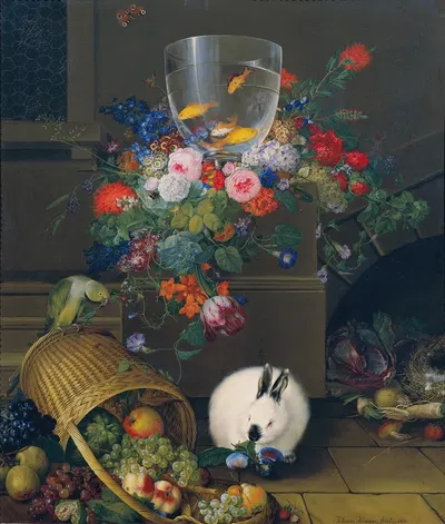Stillleben mit Goldfischglas by Johann Knapp, 1810 — digital art print download