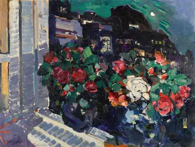 Roses on a Window Sill, Gurzuf by Konstantin Alexeevich Korovin, 1917 — digital art print download