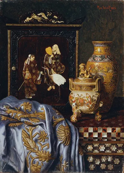 Stillleben mit japanischen Kunstgegenständen by Max Schödl, 1888 — digital art print download