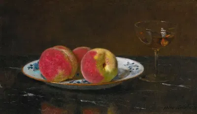 Still life with peaches and glass by Отто Шольдерер — digital art print download