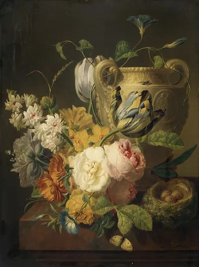 Flowers by a Stone Vase by Peter Faes, 1786 — digital art print download