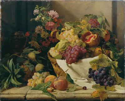 Stillleben mit Früchten und Blumen by Rosalia Amon, 1847 — digital art print download