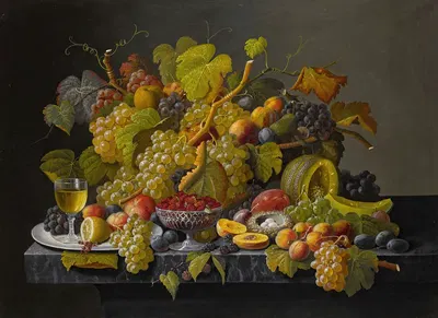 Still life with grapes and wine by Severin Roesen — digital art print download