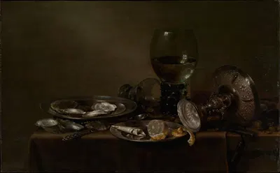 Still Life with Oysters, a Silver Tazza, and Glassware by Willem Claesz Heda, 1635 — digital art print download