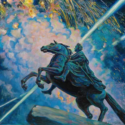 Fireworks. The Bronze Horseman by Boris Kustodiev — digital art print download