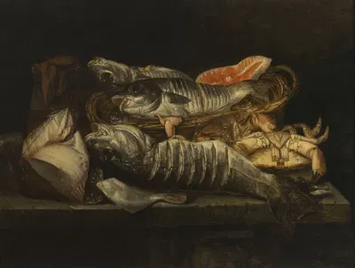 Still Life with Fish and Crustaceans on a Table by Abraham van Beyeren — digital art print download