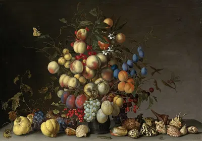 Peaches, Plums, Oranges, Apples, Cherries, Grapes, Red Currants, Black Currants, Crab Apples And Other Fruit In A Pewter…
