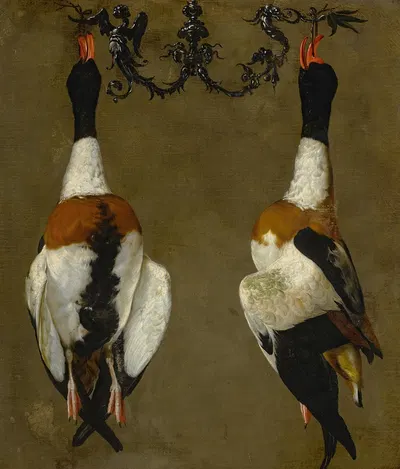 Still life of two shelducks hanging from their bills by Чезаре Дандини — digital art print download