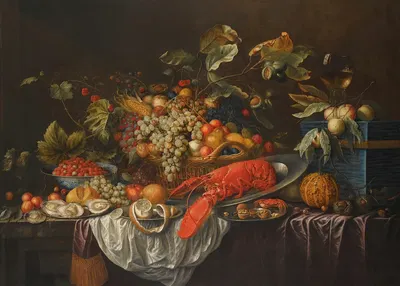 A Still Life Of Assorted Fruits In A Basket, A Roemer And Apples Atop A Blue Jewellery Casket by Cornelis de Bryer —…