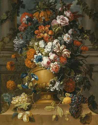 Flowers In An Urn With Fruit On A Pedestal by Gaspar Peeter Verbruggen the Younger — digital art print download