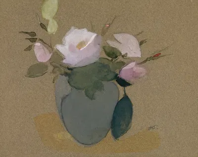 Roses in a Blue-Green Vase by Helene Schjerfbeck, 1942 — digital art print download