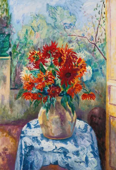 Dahlias Sur La Terrasse De L'oustalet, Saint-Tropez by Анри Мангин, 1923 — digital art print download