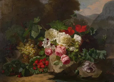 Still Life With Flowers And Fruit by Henri Robbe — digital art print download