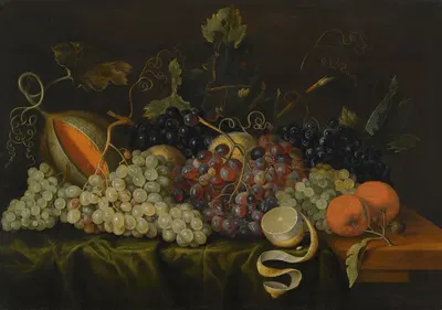 Still Life With Red, Black And Green Grapes On The Vine, Together With Oranges by Якоб Маррел — digital art print download