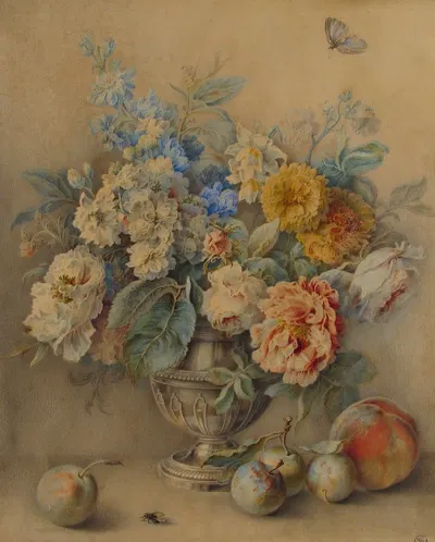 Flowers in a Silver Caster, Fruit in the Foreground by Жак Андре Порталь — digital art print download