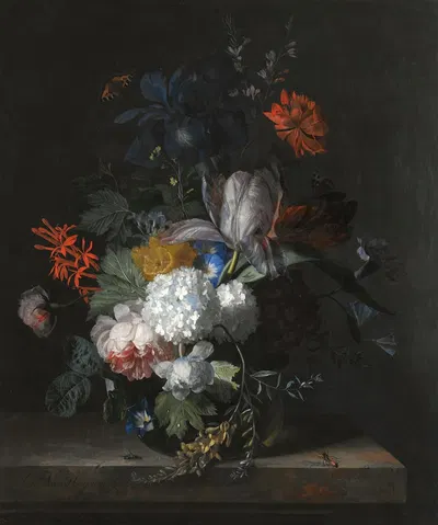 A Still Life With Hydrangea, Convolvulus, Polyanthus, Peonies, Auricula, Carnation, Tulips, Snowballs And Other Flowers In…