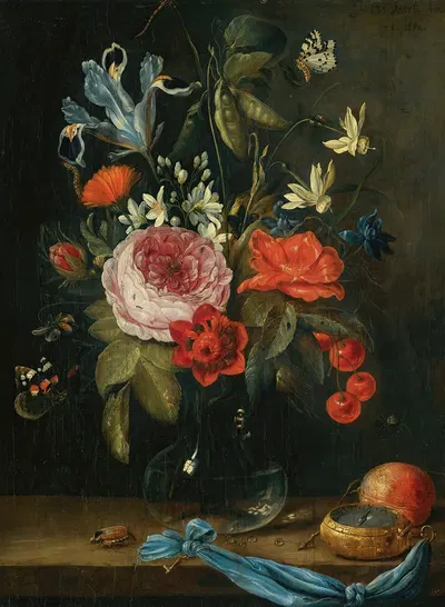 Still Life With Flowers In A Glass Vase by Ян Ван Кессель Старший — digital art print download