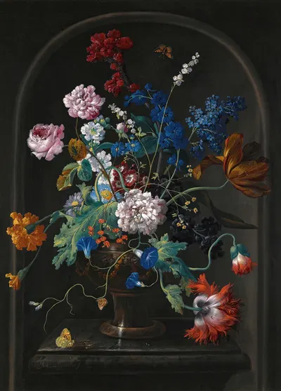 A Still Life Of Roses, Tulips, Anemones, Bluebells And Other Flowers In A Vase, In A Stone Niche by Иоганн Баптист…