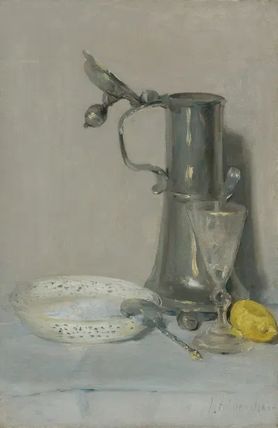Still Life With Flagon, Glass And Bowl by Julian Alden Weir — digital art print download