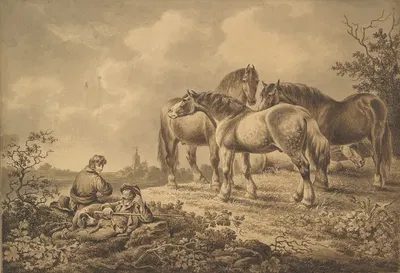 Landscape with horses and men by Charles Towne — digital art print download