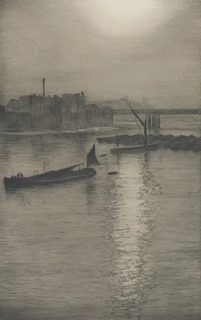 From Waterloo Bridge;Sun bursting through fog by Кристофер Р. В. Невинсон — digital art print download
