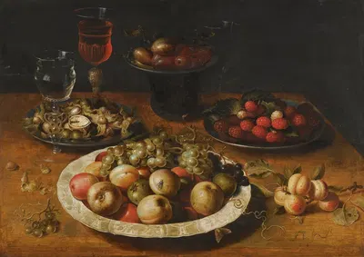 A Still Life Of Apples And Grapes In A Blue-And-White Porcelain Bowl, by Osias Beert the Elder — digital art print download