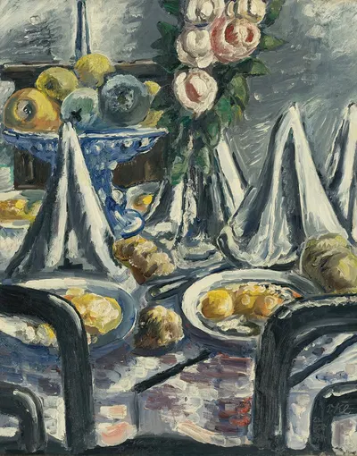 Gedeckter Tisch Mit Servietten Und Rosen (Table Set With Napkins And Roses) by Поль Кляйншмидт, 1948 — digital art print…