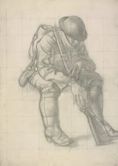 Life Study For Heavy Artillery by Colin Gill, 1919 — digital art print download