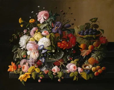 Still Life; Flowers and Fruit by Severin Roesen — digital art print download