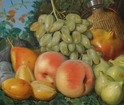 A Still Life With Figs, Plums, A Pear, White Grapes And A Flask by Spanish School — digital art print download