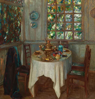 Interior With Samovar by Станислав Юлианович Жуковский, 1914 — digital art print download
