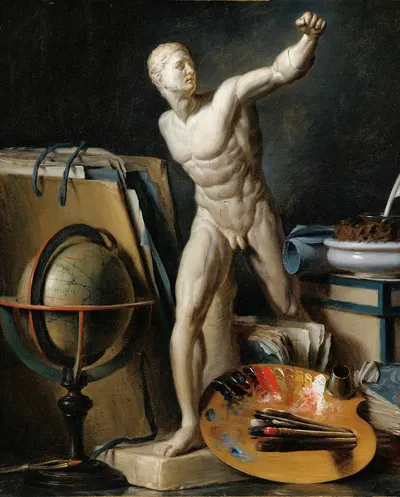 Still Life With Sphere, Palette And Antique Plaster by Thomas Germain Joseph Duvivier — digital art print download