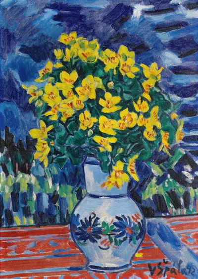 Bouquet Of Flowers In A Blue Vase by Вацлав Шпала, 1942 — digital art print download